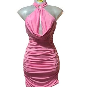 Tiger Mist Pink Halter Mini Dress